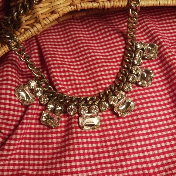 Express Chunky Crystal Embellished Necklace Silver Toned Chain Y2K BOHO CHIC - Picture 4 of 7